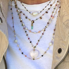Load image into Gallery viewer, Tiny gemstone necklace with pearl center