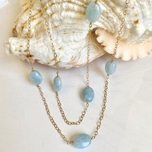 Load image into Gallery viewer, Long Gold Necklace with Aquamarine Nuggets
