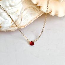 Load image into Gallery viewer, Gold Necklace with Garnet Drop