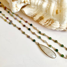 Load image into Gallery viewer, Long Agate Necklace with Moonstone Drop
