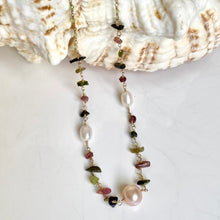 Load image into Gallery viewer, Tourmaline Chip Necklace with Pearl