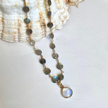 Load image into Gallery viewer, Labradorite Necklace with Moonstone Drop