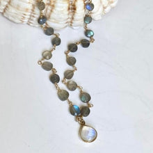 Load image into Gallery viewer, Labradorite Necklace with Moonstone Drop