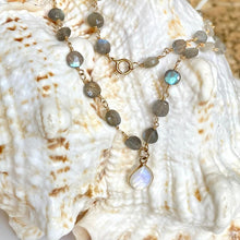 Load image into Gallery viewer, Labradorite Necklace with Moonstone Drop