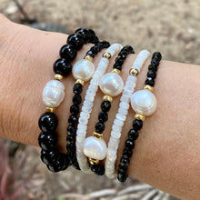 Load image into Gallery viewer, Black spinel stack with pearls
