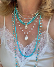 Load image into Gallery viewer, Turquoise necklace with chunky gold studded pearl drop