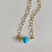 Load image into Gallery viewer, Gold Necklace with Turquoise Center