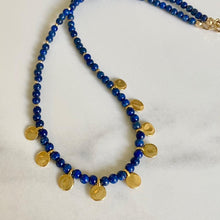 Load image into Gallery viewer, Lapis necklace with smooth gold coins