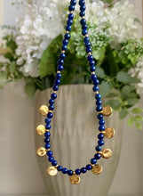 Load image into Gallery viewer, Lapis necklace with smooth gold coins