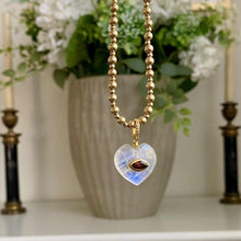 Load image into Gallery viewer, Moonstone charm with garnet "evil eye"