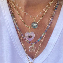 Load image into Gallery viewer, Moonstone charm with garnet "evil eye"