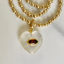 Load image into Gallery viewer, Moonstone charm with garnet "evil eye"
