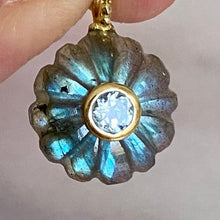 Load image into Gallery viewer, Labradorite flower charm with topaz center