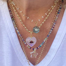Load image into Gallery viewer, Labradorite flower charm with topaz center