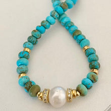 Load image into Gallery viewer, Turquoise necklace with cz and pearl