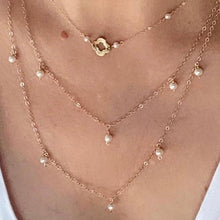 Load image into Gallery viewer, Long Gold Necklace with Pearl Drops