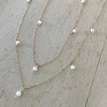 Load image into Gallery viewer, Long Gold Necklace with Pearl Drops