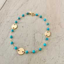 Load image into Gallery viewer, Turquoise Bracelet with Gold Disc