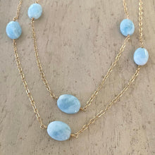 Load image into Gallery viewer, Long Gold Necklace with Aquamarine Nuggets