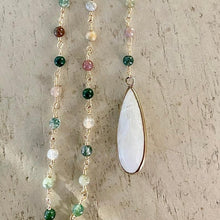 Load image into Gallery viewer, Long Agate Necklace with Moonstone Drop