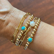 Load image into Gallery viewer, Gold Beads Bracelet with Turquoise Center