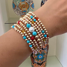 Load image into Gallery viewer, Gold Ball Bracelets with Gemstone