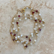 Load image into Gallery viewer, Tiny Moonstone Beads Necklace with Garnet
