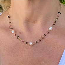 Load image into Gallery viewer, Tourmaline Chip Necklace with Pearl