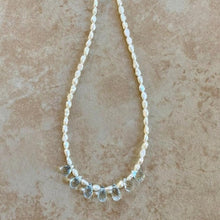Load image into Gallery viewer, Pearl Necklace with Aquamarine Drop