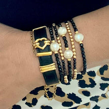 Load image into Gallery viewer, Black spinel stack with pearls