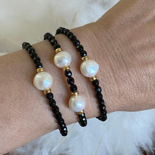 Load image into Gallery viewer, Black spinel stack with pearls