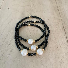 Load image into Gallery viewer, Black spinel stack with pearls