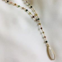 Load image into Gallery viewer, Long Agate Necklace with Moonstone Drop