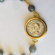 Load image into Gallery viewer, Labradorite Beads Bracelet with Elizabeth Coin