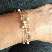 Load image into Gallery viewer, Long Gold Necklace with Pearl Drops