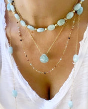 Load image into Gallery viewer, Long Gold Necklace with Aquamarine Nuggets