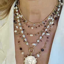 Load image into Gallery viewer, Gold beads Necklace with Aquamarine