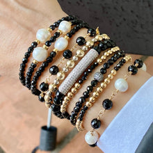 Load image into Gallery viewer, Black spinel stack with pearls