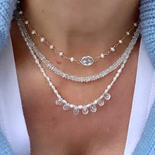 Load image into Gallery viewer, Pearl Necklace with Aquamarine Drop