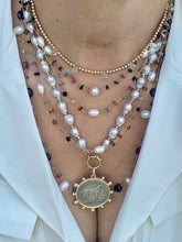 Load image into Gallery viewer, Gold beads Necklace with Aquamarine