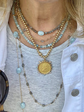 Load image into Gallery viewer, Long Gold Necklace with Aquamarine Nuggets