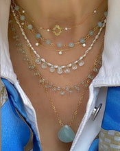 Load image into Gallery viewer, Pearl Necklace with Aquamarine Drop