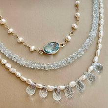 Load image into Gallery viewer, Pearl Necklace with Aquamarine Drop