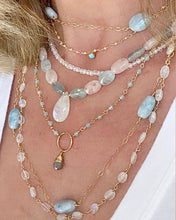 Load image into Gallery viewer, Long Gold Necklace with Aquamarine Nuggets