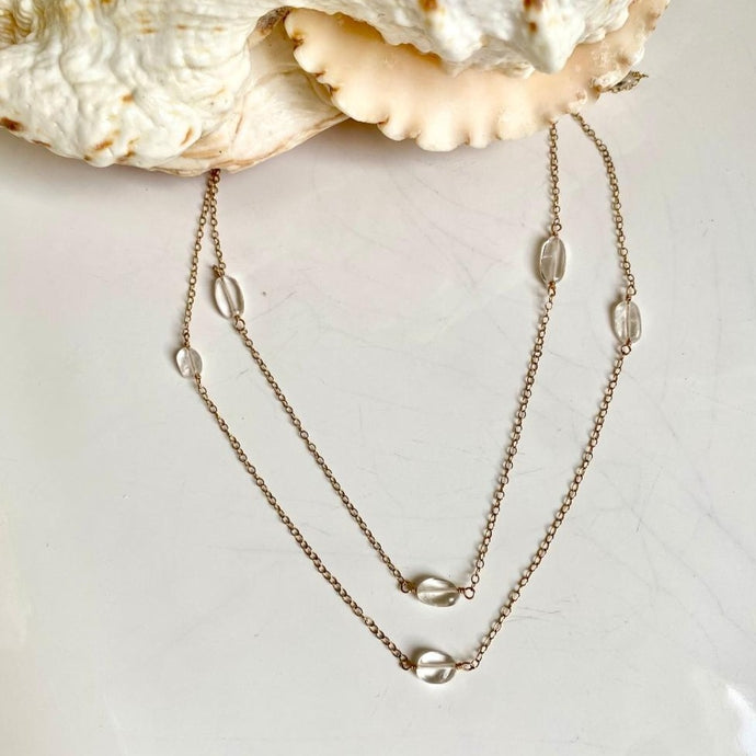 Long Gold Necklace with Aquamarine - Azure