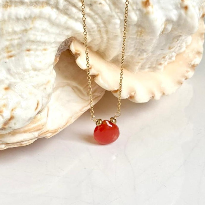 Gold Necklace with Carnelian Drop - Maharani