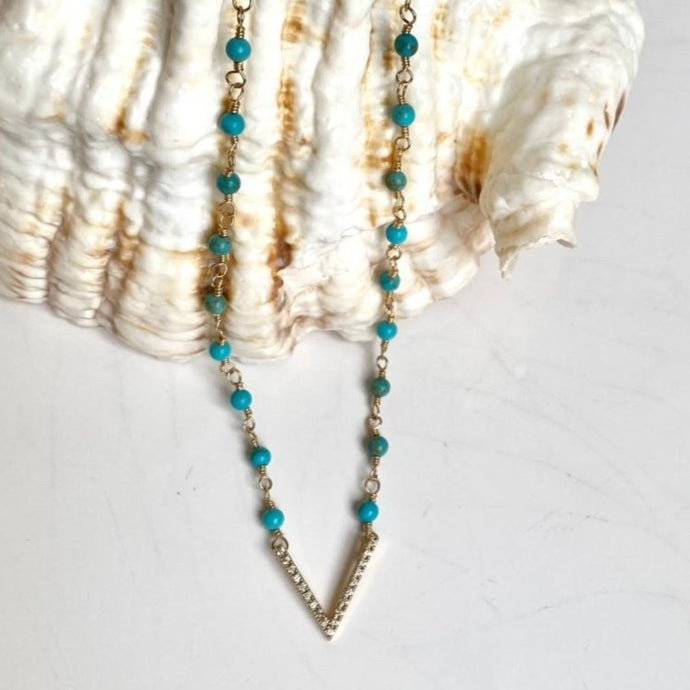 TURQUOISE CZ V DROP NECKLACE - ALLY