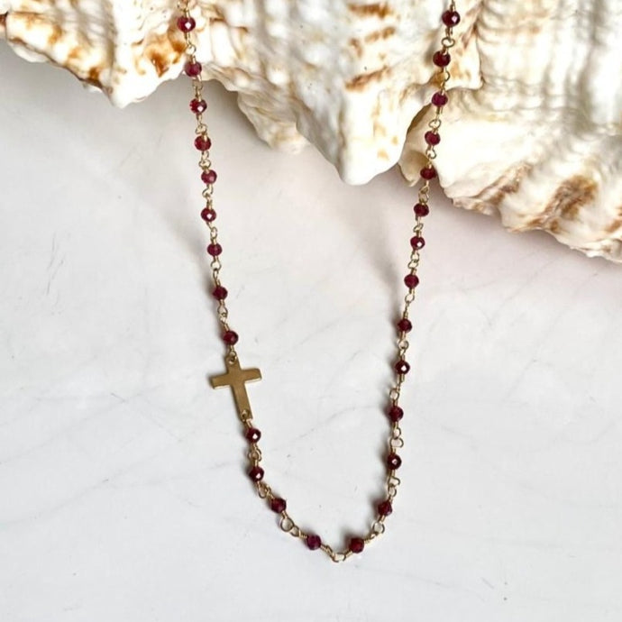 GARNET CROSS NECKLACE - SCARLET