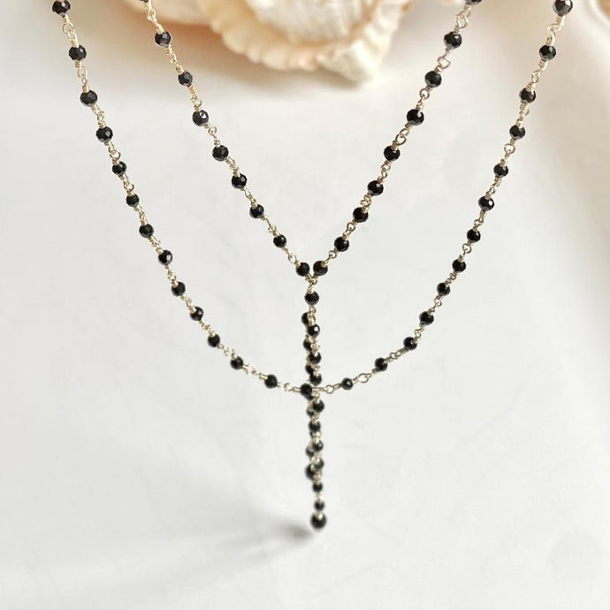 BLACK SPINEL SILVER NECKLACE - BLACK WIDOW