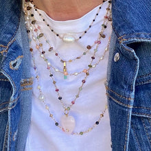 Load image into Gallery viewer, Tiny gemstone necklace with pearl center
